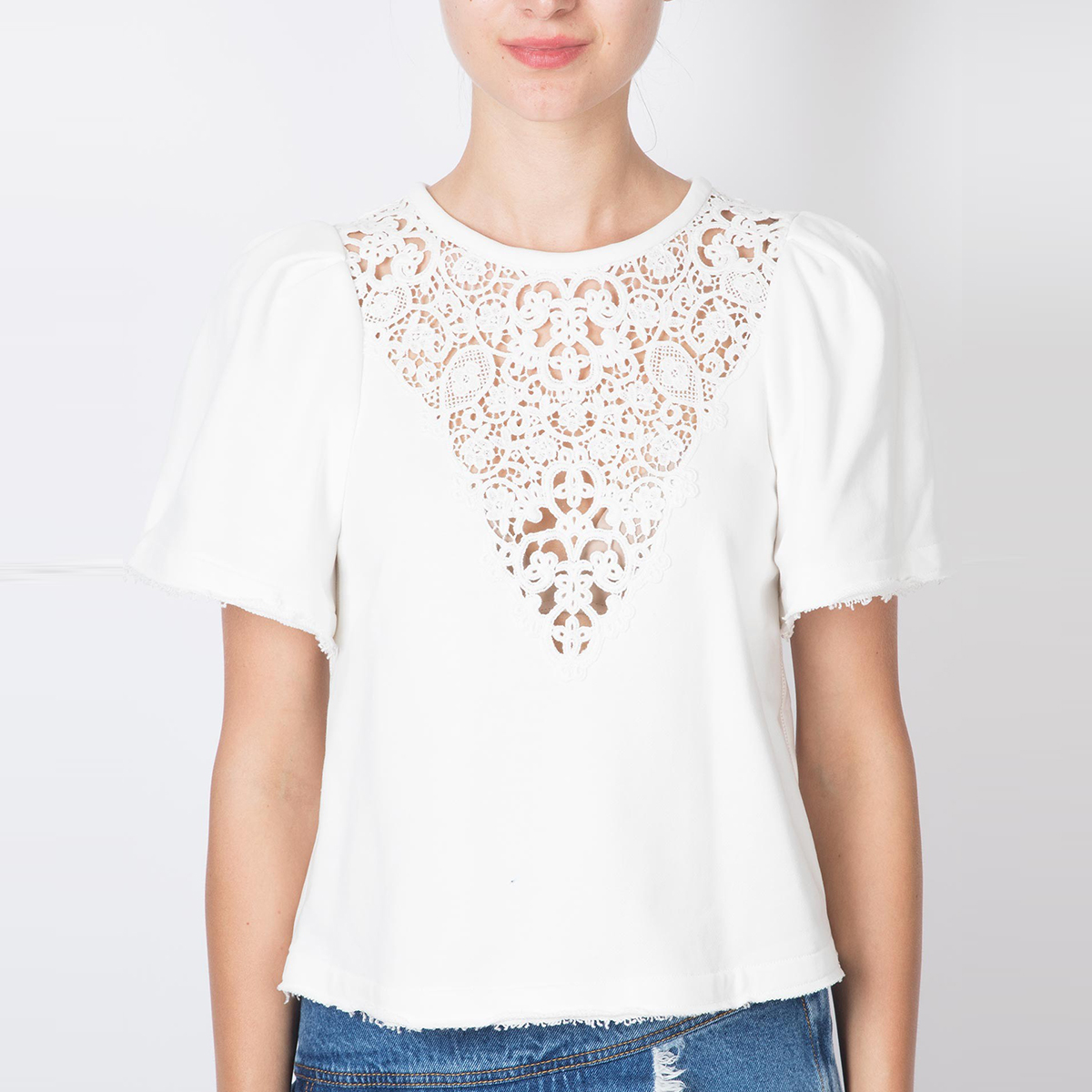 Lace Top with Puff Sleeves